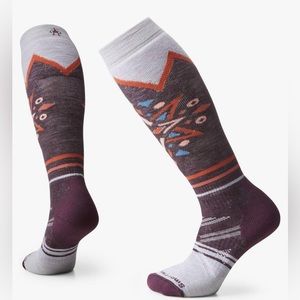 Ski Mountain Snowflake Pattern Full Cushion Merino Wool Over The Calf Socks